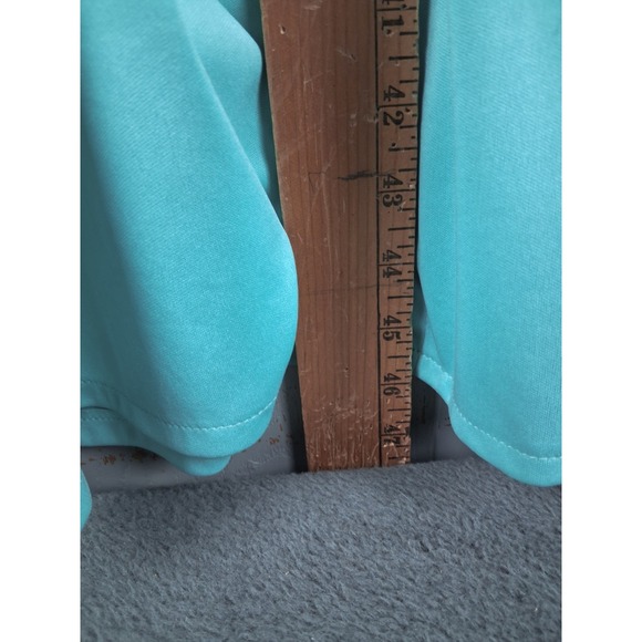 Vintage 60s 70s Evening Dress 18 Aqua Green Chiffon 45" Long Flowy Hollywood - Picture 9 of 12